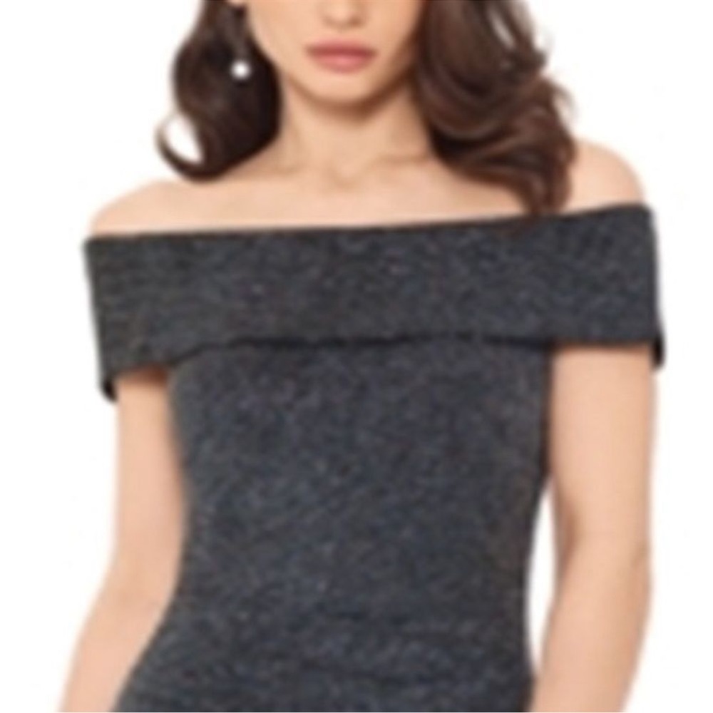 NWT Xscape black glitter formal. Off the shoulder floor length very flattering.